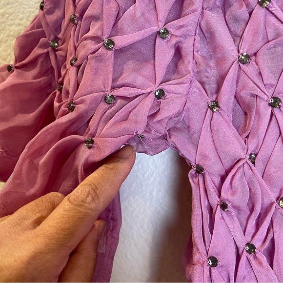 NWT Anthropologie Maeve Rhinestone Smock Sheer Babydoll Bow Top Pink Size XS - Picture 14 of 14